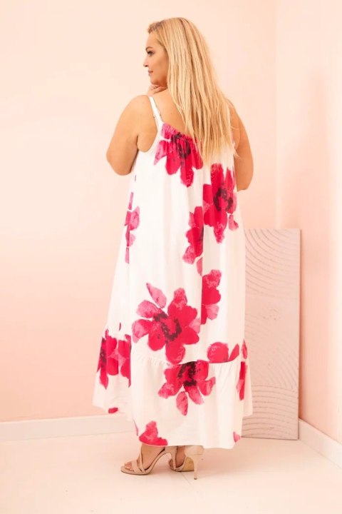 Sukienka damska na ramiączkach z falbaną i kwiatowym printem różowa