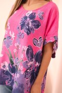 Bluzka damska bawełniana z kwiatowym nadrukiem i krótkim rękawem różowa