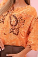 Bluzka damska bawełniana z podwijanym rękawem i wzorem paisley pomarańczowa