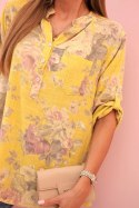 Koszula damska bawełniana z kwiatowym wzorem i podwijanymi rękawami kiwi