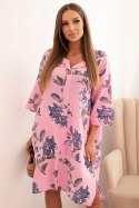 Sukienka damska bawełniana z kwiatowym wzorem i rękawem 3/4 jasno różowa