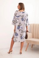 Sukienka damska bawełniana z kwiatowym wzorem i rękawem 3/4 szara