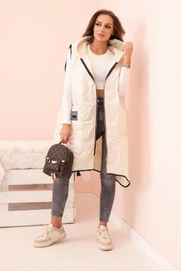 Kamizelka damska pikowana Plus Size z kapturem zapinana na zamek jasno beżowa