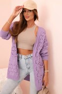 Kardigan damski ażurowy z kieszeniami fioletowy