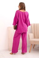 Komplet damski z wiskozy bluzka z naszyjnikiem oraz spodnie fioletowy