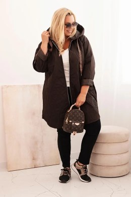 Kurtka damska Plus Size pikowana z kapturem i napisem HOPE brązowa