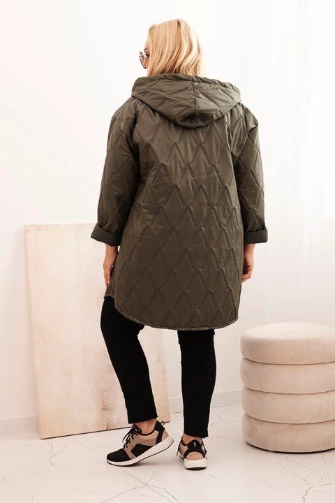 Kurtka damska Plus Size pikowana z kapturem i napisem HOPE khaki