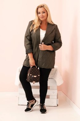 Kurtka damska Plus Size pikowana z kołnierzem i guzikiem khaki