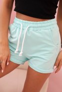 Spodenki damskie bawełniane z gumką i wiązanie w pasie miętowe