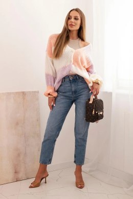 Sweter damski w paski z guzikami fioletowy + morelowy