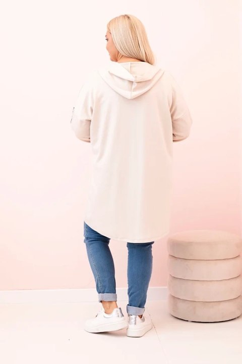 Bluza damska Plus Size z wiskozą rozpinana z kapturem beżowa