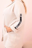 Bluza damska Plus Size z wiskozą rozpinana z kapturem beżowa
