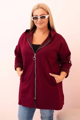 Bluza damska Plus Size z wiskozą rozpinana z kapturem śliwkowa