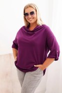 Bluzka damska Plus Size z bawełną o luźnym kroju z dekoltem wodnym ciemno fioletowa