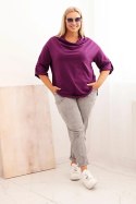 Bluzka damska Plus Size z bawełną o luźnym kroju z dekoltem wodnym ciemno fioletowa