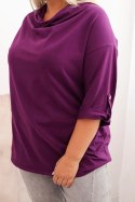 Bluzka damska Plus Size z bawełną o luźnym kroju z dekoltem wodnym ciemno fioletowa