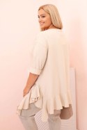 Bluzka damska Plus Size z bawełną z falbaną i rękawem podwijanym beżowa