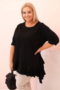 Bluzka damska Plus Size z bawełną z falbaną i rękawem podwijanym czarna