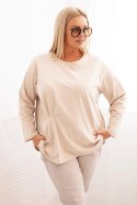 Bluzka damska plus size z bawełną z długim rękawem i marszczeniem beżowa