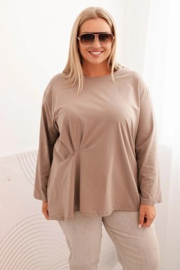 Bluzka damska plus size z bawełną z długim rękawem i marszczeniem fango