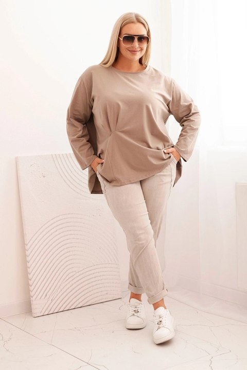 Bluzka damska plus size z bawełną z długim rękawem i marszczeniem fango