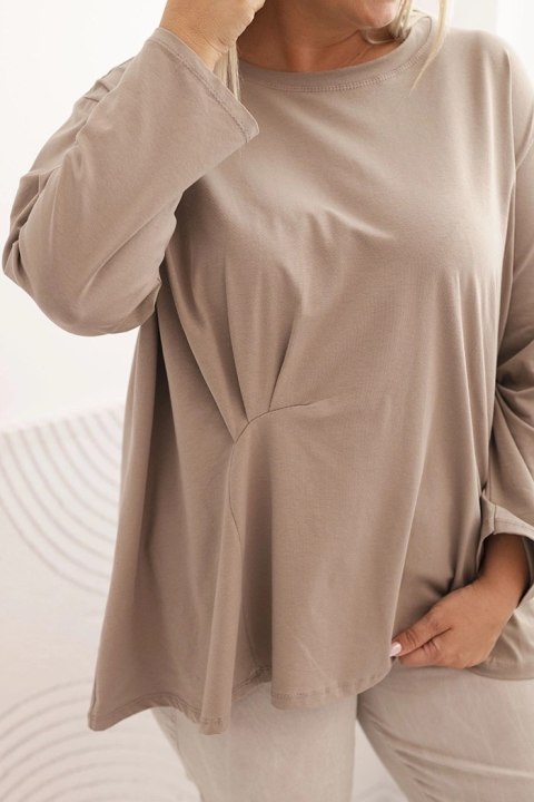 Bluzka damska plus size z bawełną z długim rękawem i marszczeniem fango