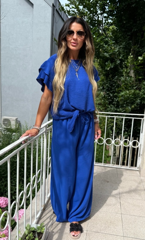 Damski oversizowy komplet LAURA | FALBANKA | CHABER | bluzka+spodnie | rozmiar uniwersalny