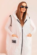 Kamizelka damska pikowana Plus Size z kapturem zapinana na zamek biała