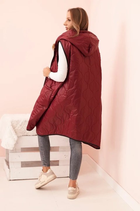 Kamizelka damska pikowana Plus Size z kapturem zapinana na zamek bordowa