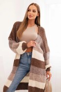 Kardigan damska z wełną w kolorowe pasy brązowy