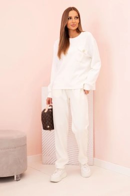 Komplet damska masełkowy bluza i spodnie z gumką ecru