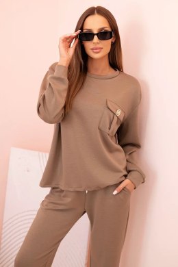 Komplet damska masełkowy bluza i spodnie z gumką fango