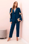 Komplet damska z wiskozą - marynarka z klapami i spodnie z lampasem morski