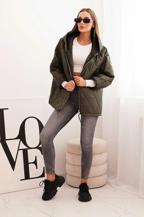 Kurtka damska pikowana z kapturem khaki