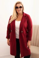 Płaszcz damski elegancki Plus Size z kołnierzem i dużymi kieszeniami bordowy