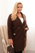 Płaszcz damski elegancki Plus Size z kołnierzem i dużymi kieszeniami brązowy