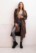 Płaszcz damski wiązany w talii z kołnierzem i guzikami brązowy