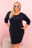 Sukienka damska Plus Size z bawełną o prostym kroju i rękawem 3/4 granatowa