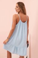 Sukienka damska muślinowa na ramiączkach z falbaną niebieska