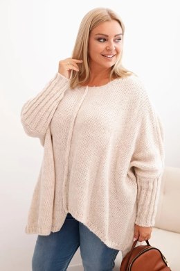 Sweter damska Plus Size z akrylem o luźnym kroju i rękawem 3/4 beżowy
