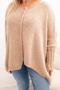 Sweter damska Plus Size z akrylem o luźnym kroju i rękawem 3/4 camelowy