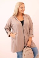 Bluza damska Plus Size z wiskozą rozpinana z kapturem ciemno beżowa