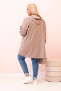 Bluza damska Plus Size z wiskozą rozpinana z kapturem ciemno beżowa