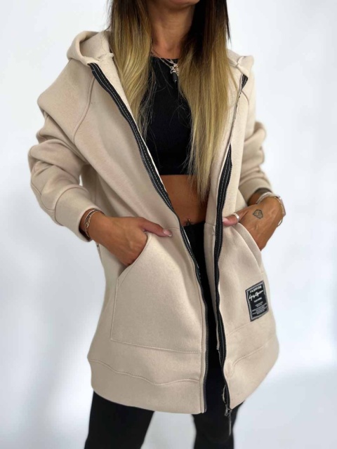 Długa rozpinana bluza LUCAS | beż | rozmiar oversize standard bawełna