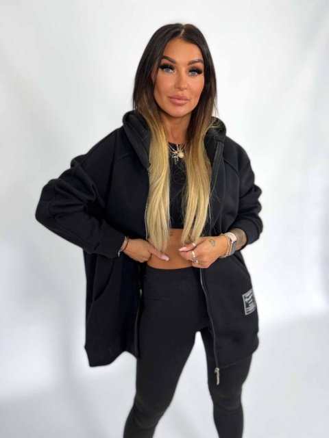 Długa rozpinana bluza LUCAS | czerń | rozmiar oversize standard bawełna