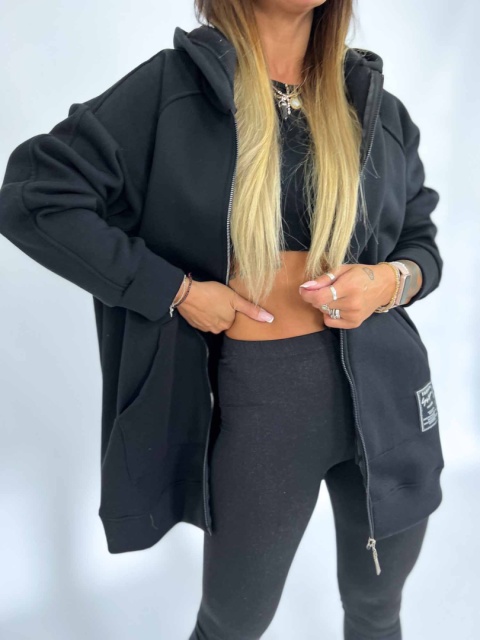 Długa rozpinana bluza LUCAS | czerń | rozmiar oversize standard bawełna