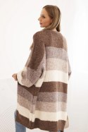 Kardigan damska z wełną w kolorowe pasy brązowy