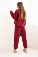 Komplet damski masełkowy z luźną bluzą i spodniami z napisem LOVE bordowy