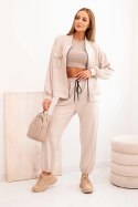 Komplet damski masełkowy z wiskozy z rozpinaną bluzą i spodniami beżowy