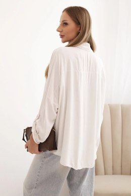 Koszulka damska z wiskozą z ozdobnymi guzikami i kołnierzem beżowa